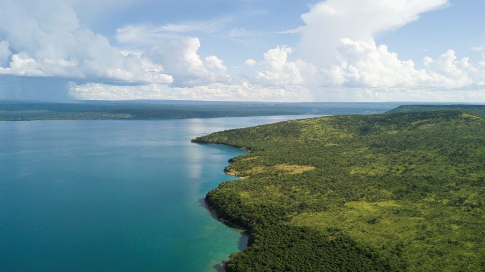 Conservation team deployment near lake and woodland habitat
